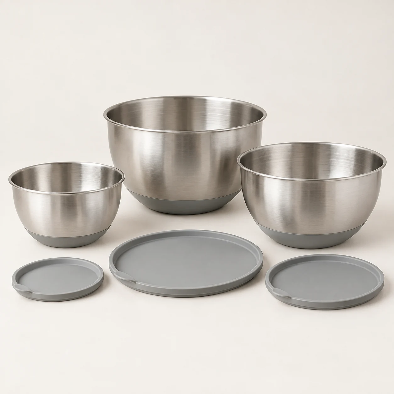 Steel Mixing Bowl Set — 3 bowls + 3 lids