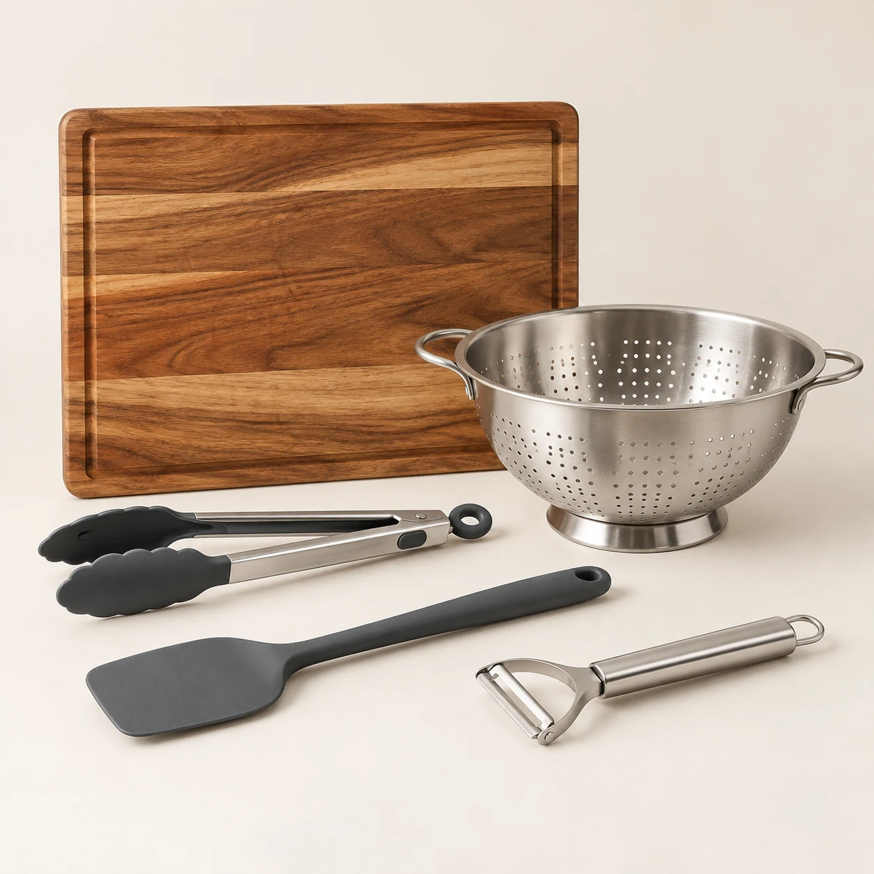 Everyday Prep Collection — Board + colander + tongs + spatula + peeler